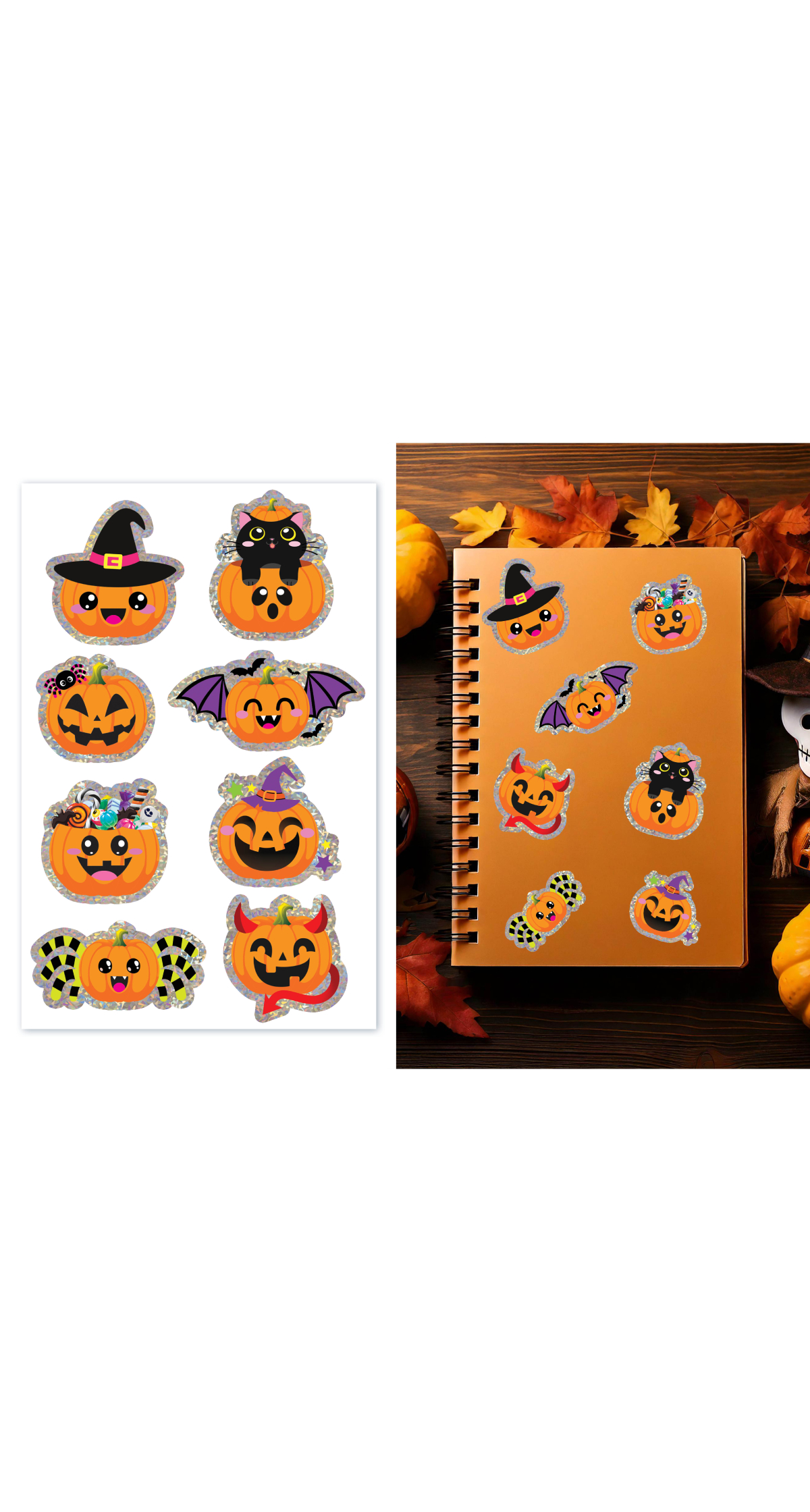 Halloween Assorted Holographic Pumpkins Stickers