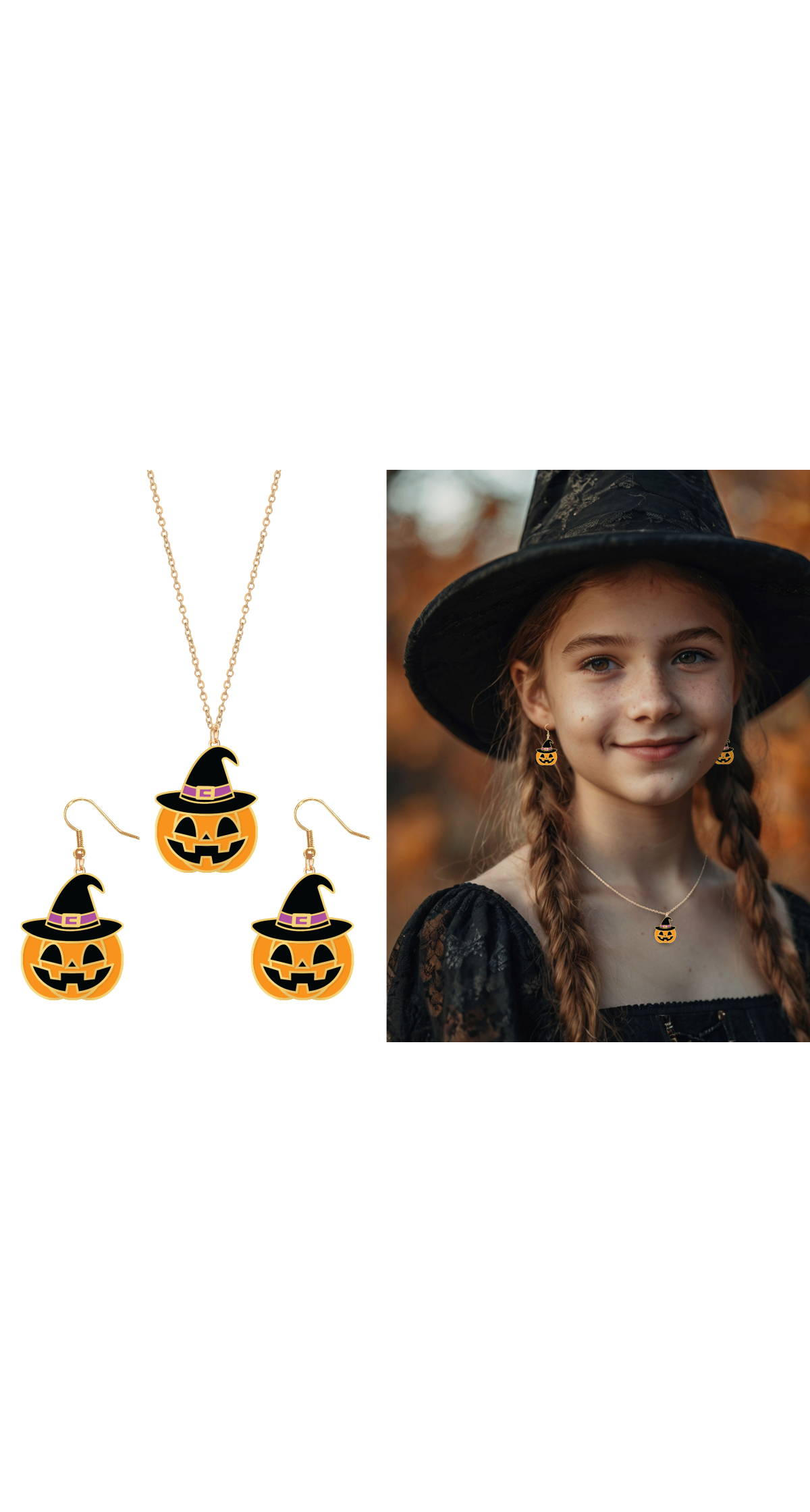 Halloween Earrings & Necklace Pumpkin Set
