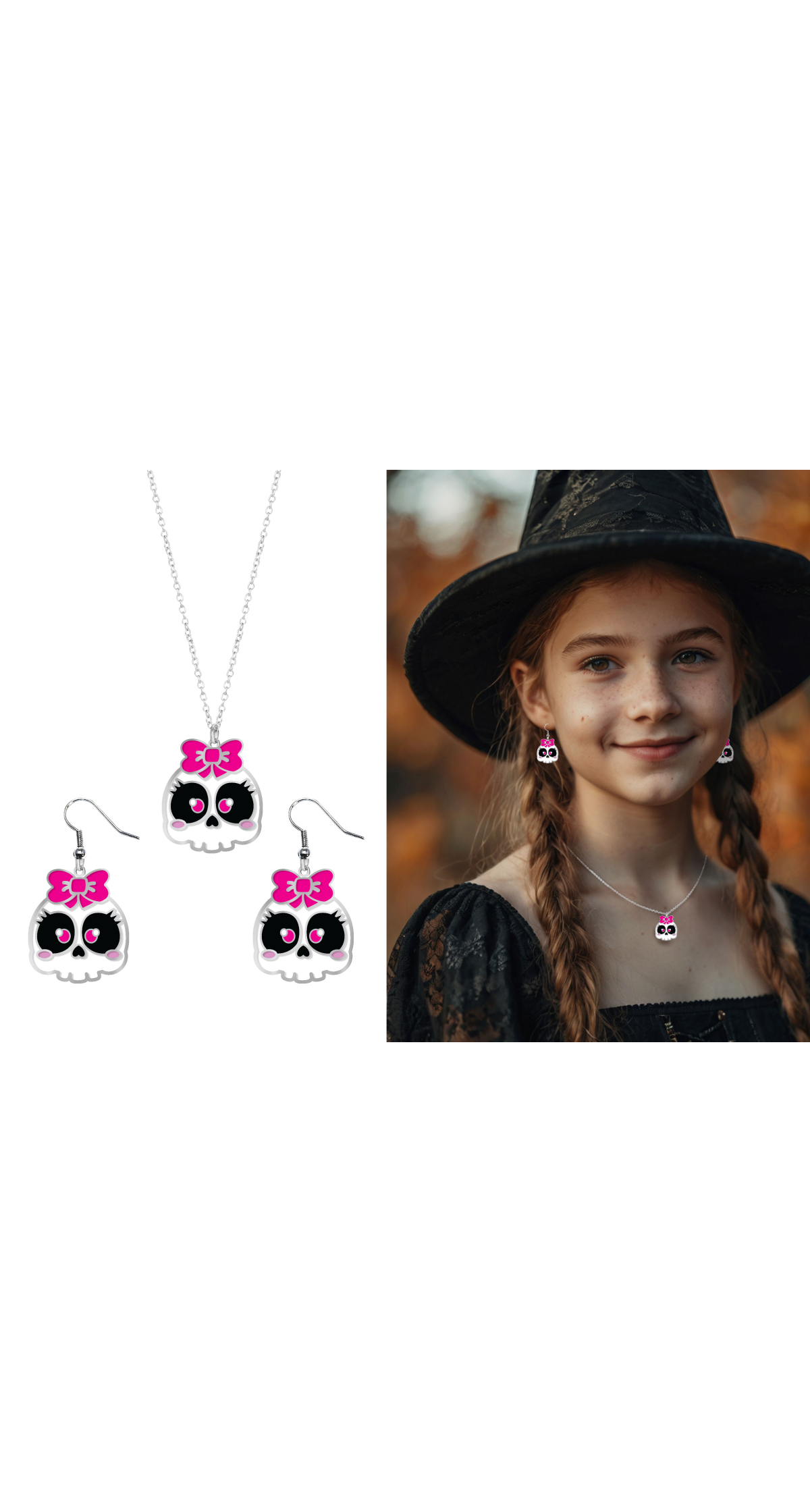 Halloween Earrings & Necklace Skull Set