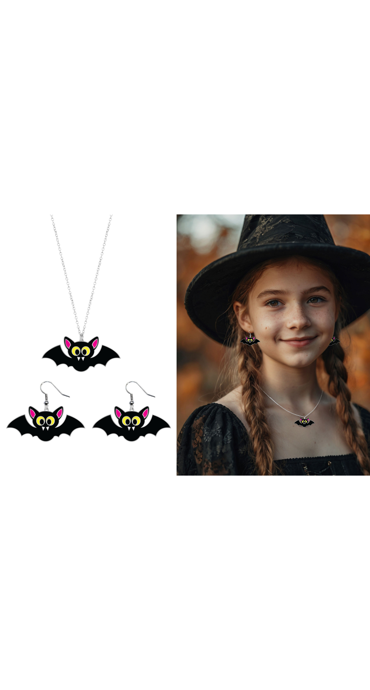 Halloween Earrings & Necklace Bat Set