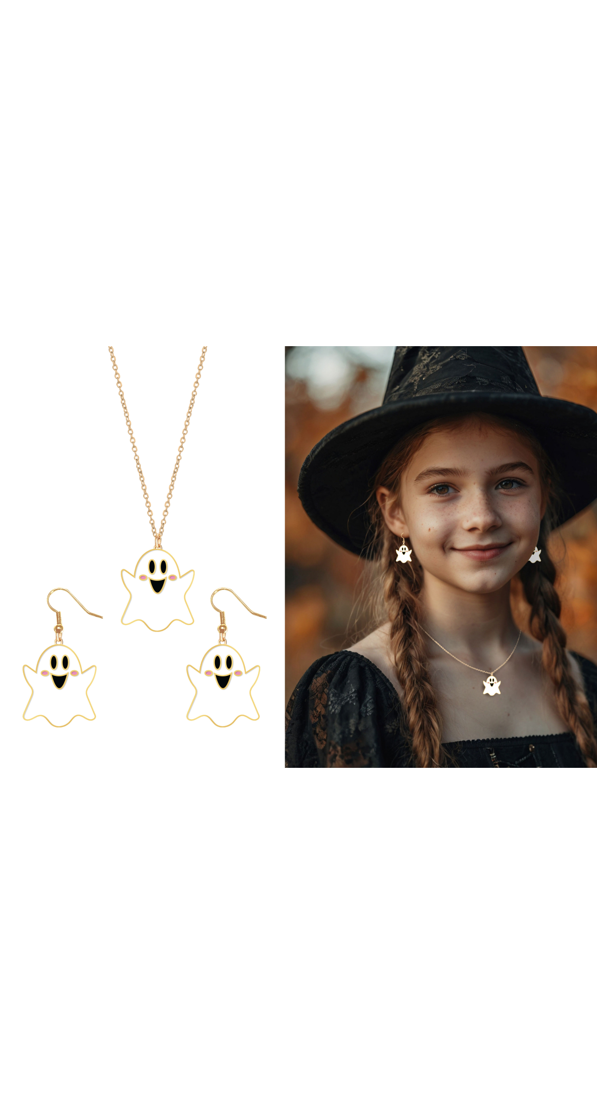 Halloween Earrings & Necklace Ghost Set