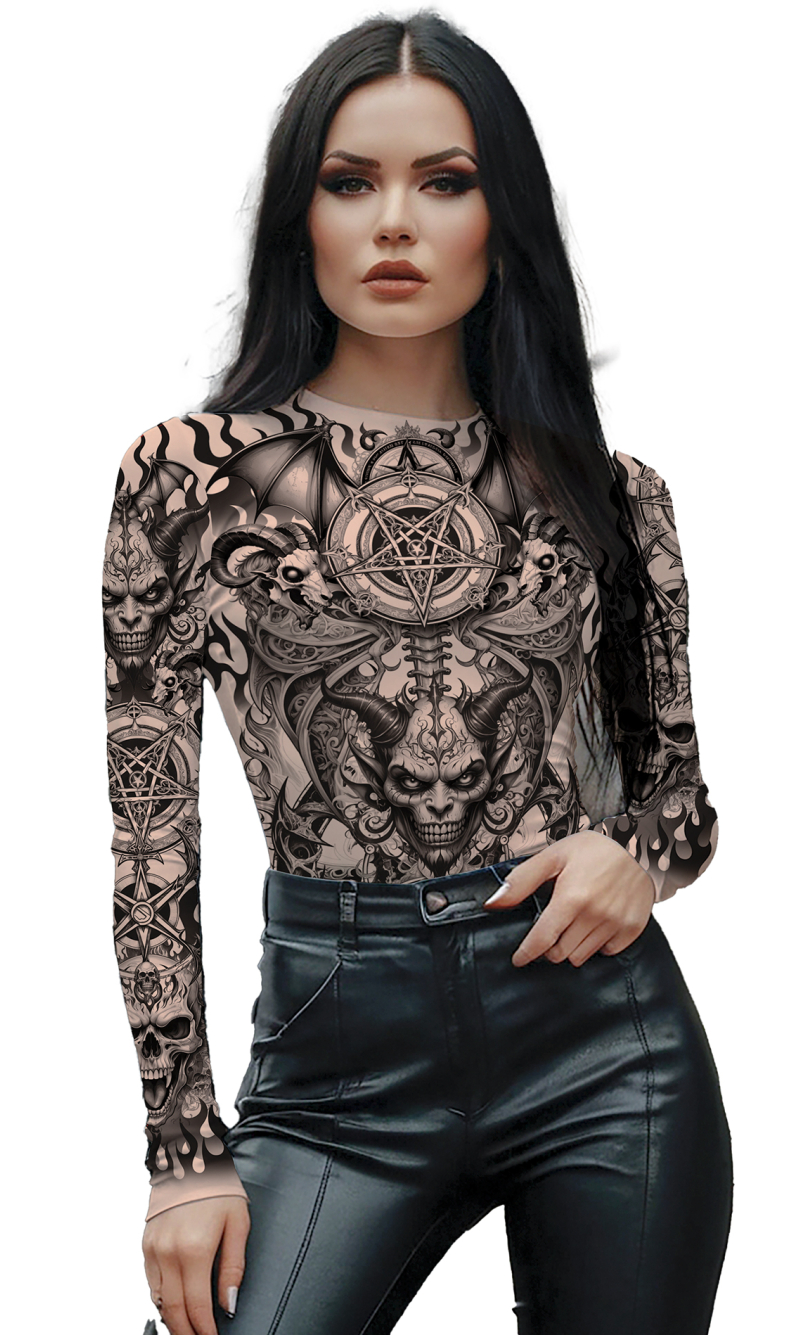 Halloween Tattoo Effect Black Magic Bodysuit - Adult Size Medium (38–40)