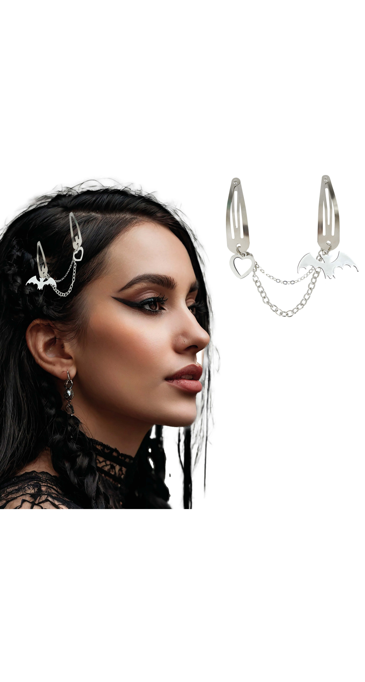 Halloween Hair Clips With Chain Skeleton - 2pcs