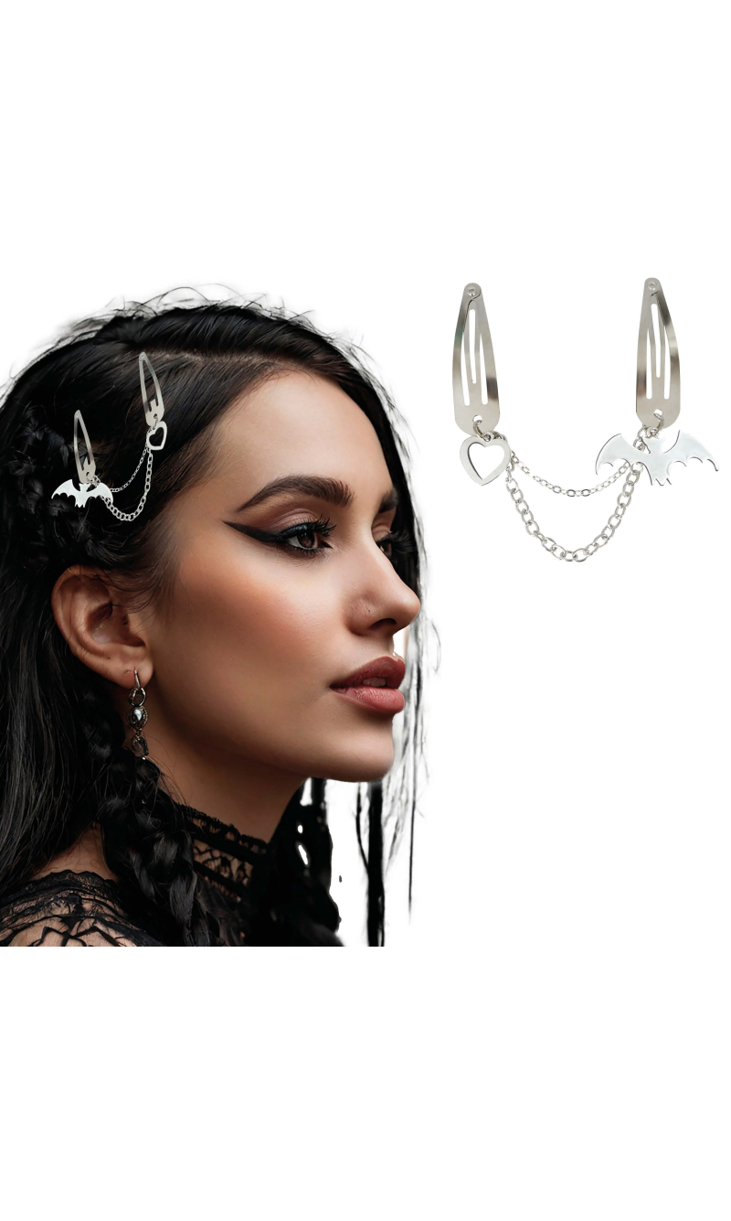 Halloween Hair Clips With Chain Skeleton - 2pcs