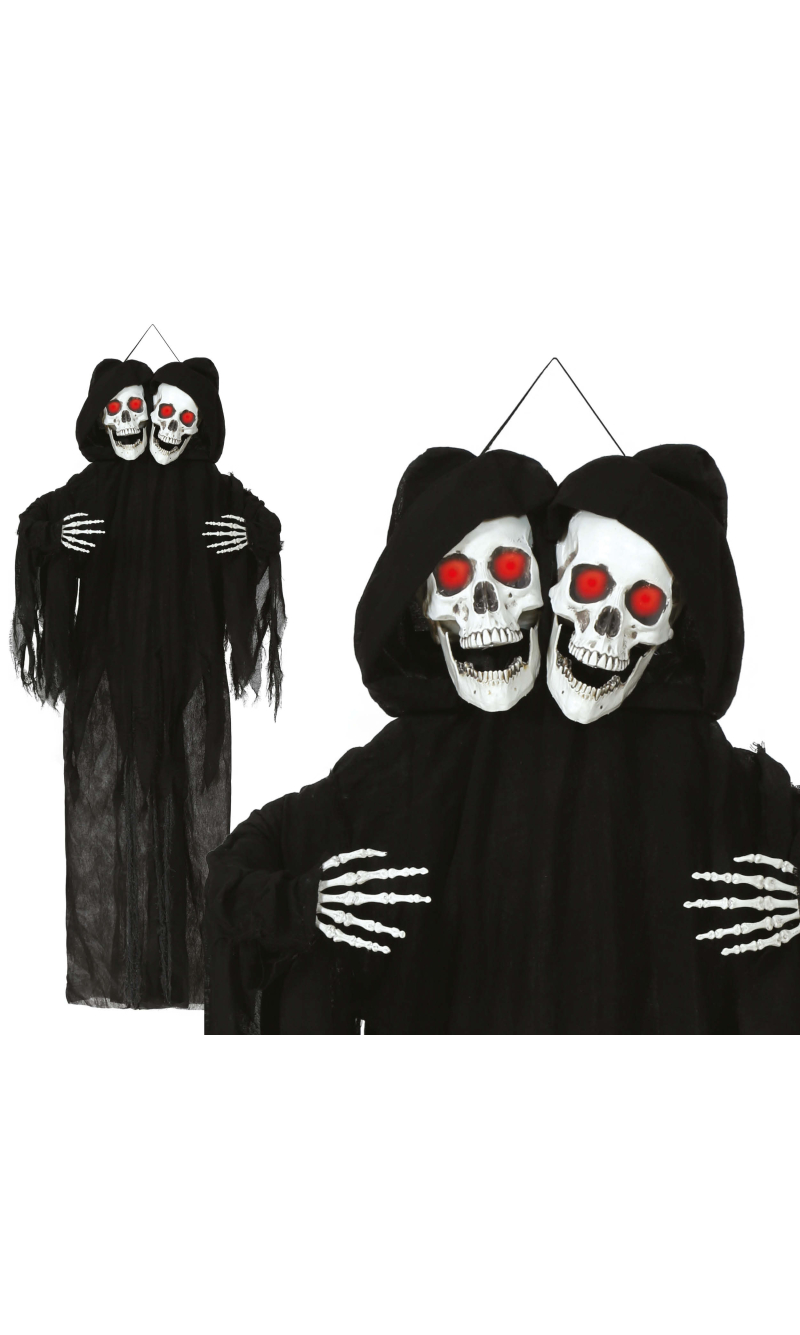 Halloween Hanging Double Skull With Light & Sound 170cm
