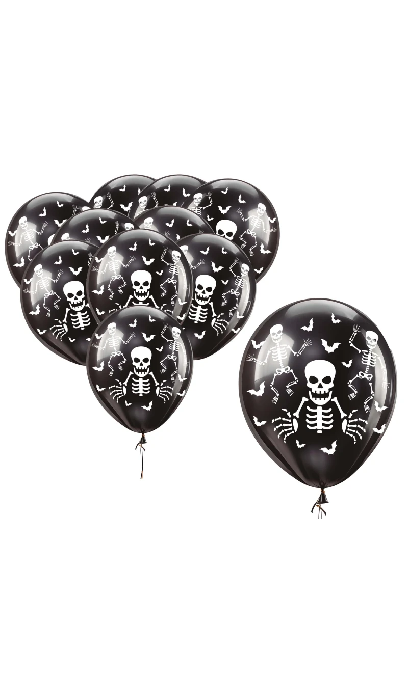 Halloween Black Skeleton 11 Inch Latex Balloons - 10pcs