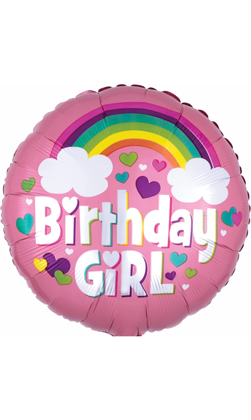 Birthday Girl Rainbow Fun Standard Circle Foil Balloon 17" (42cm)