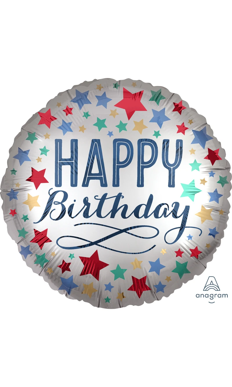 Birthday Satin With Stars Standard Circle Foil Balloon 17" (42cm)