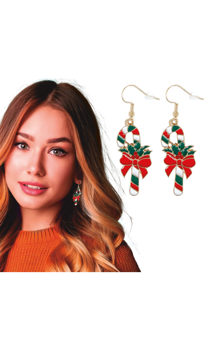 Christmas Metal Earrings Christmas Candy Cane