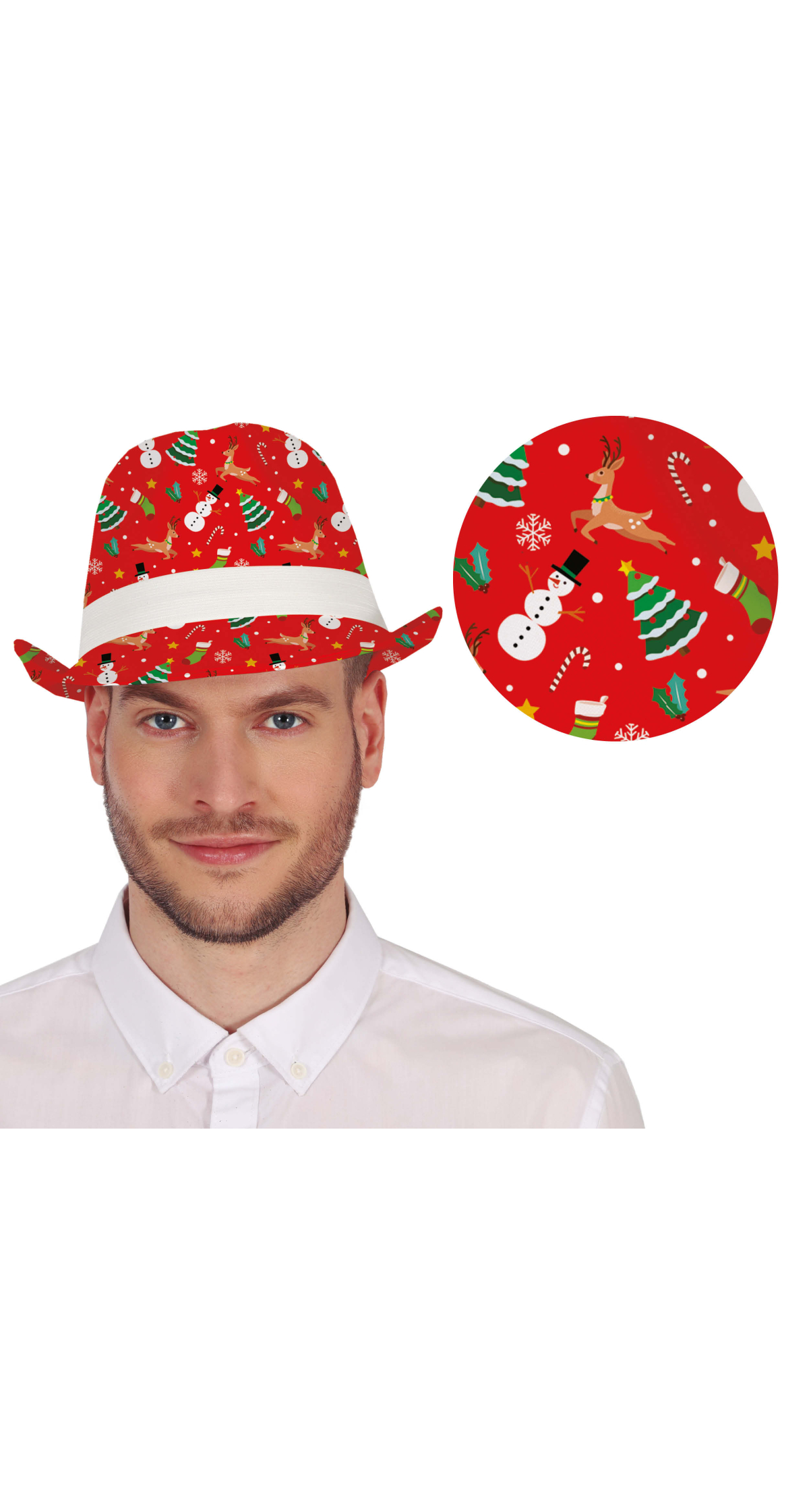 Christmas Red Printed Gangster Hat - Adult One Size