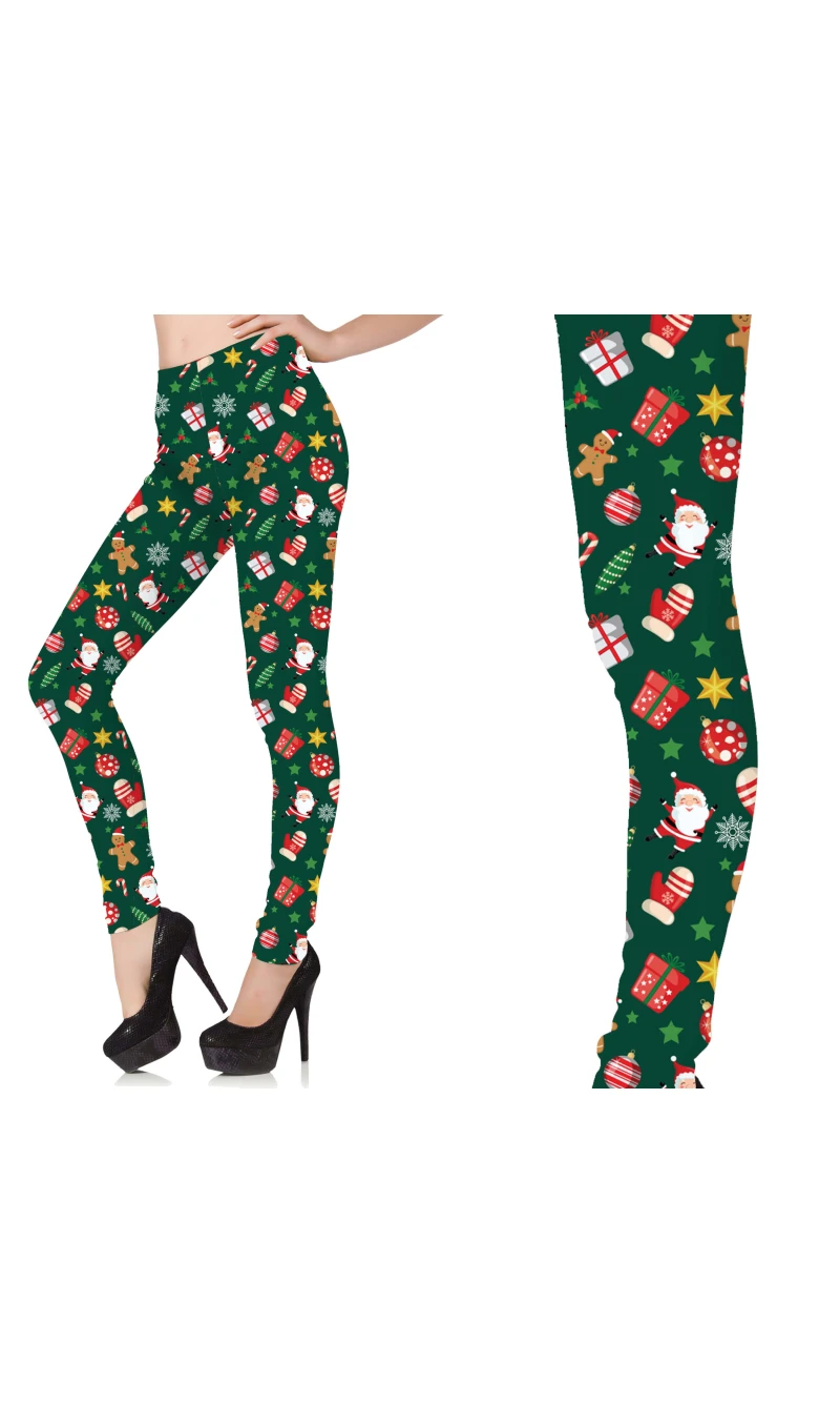 Christmas Green Printed Leggings - Adult Size Large (42-44)
