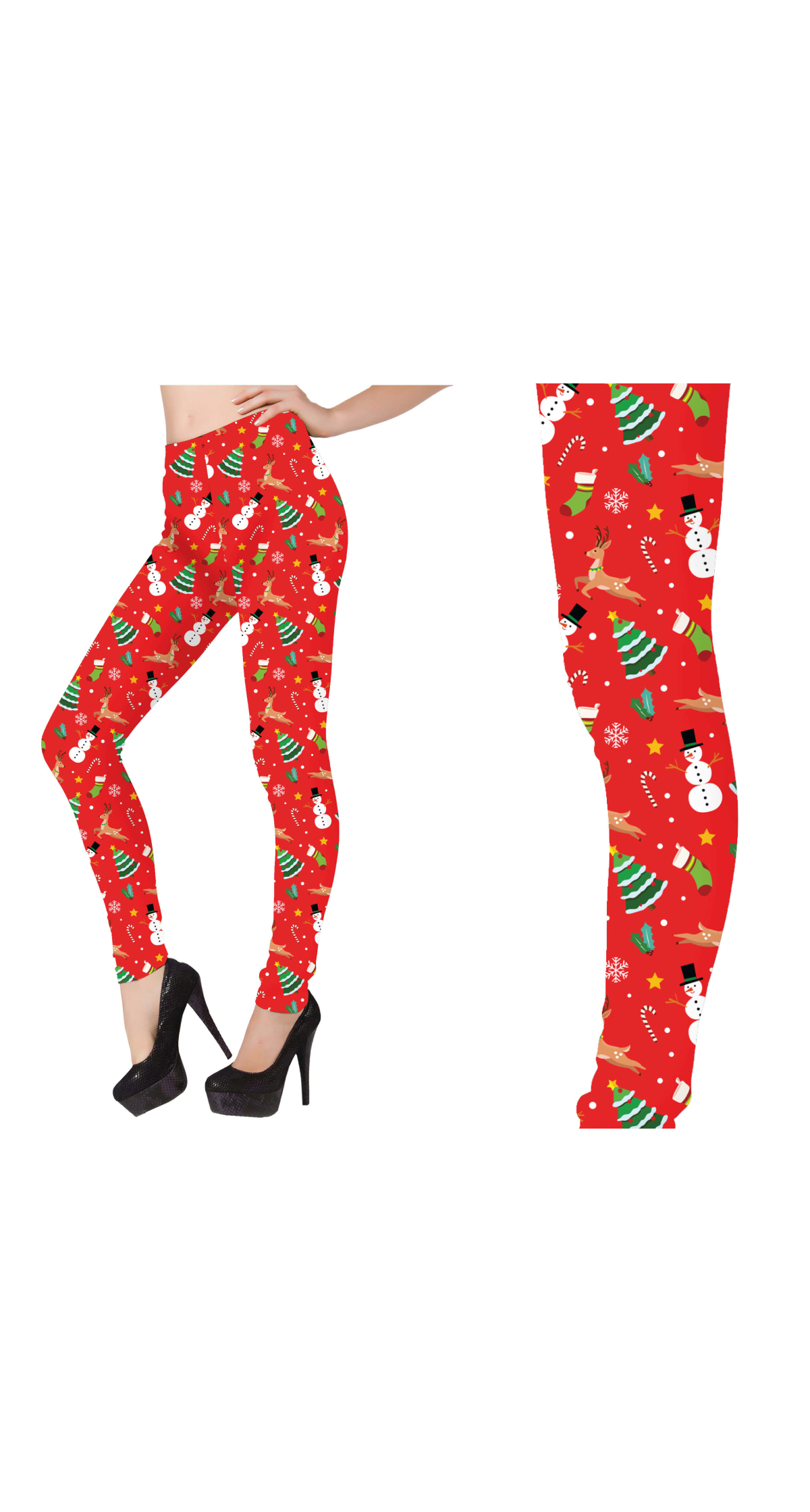 Christmas Red Printed Leggings - Adult Size Medium (38-40)