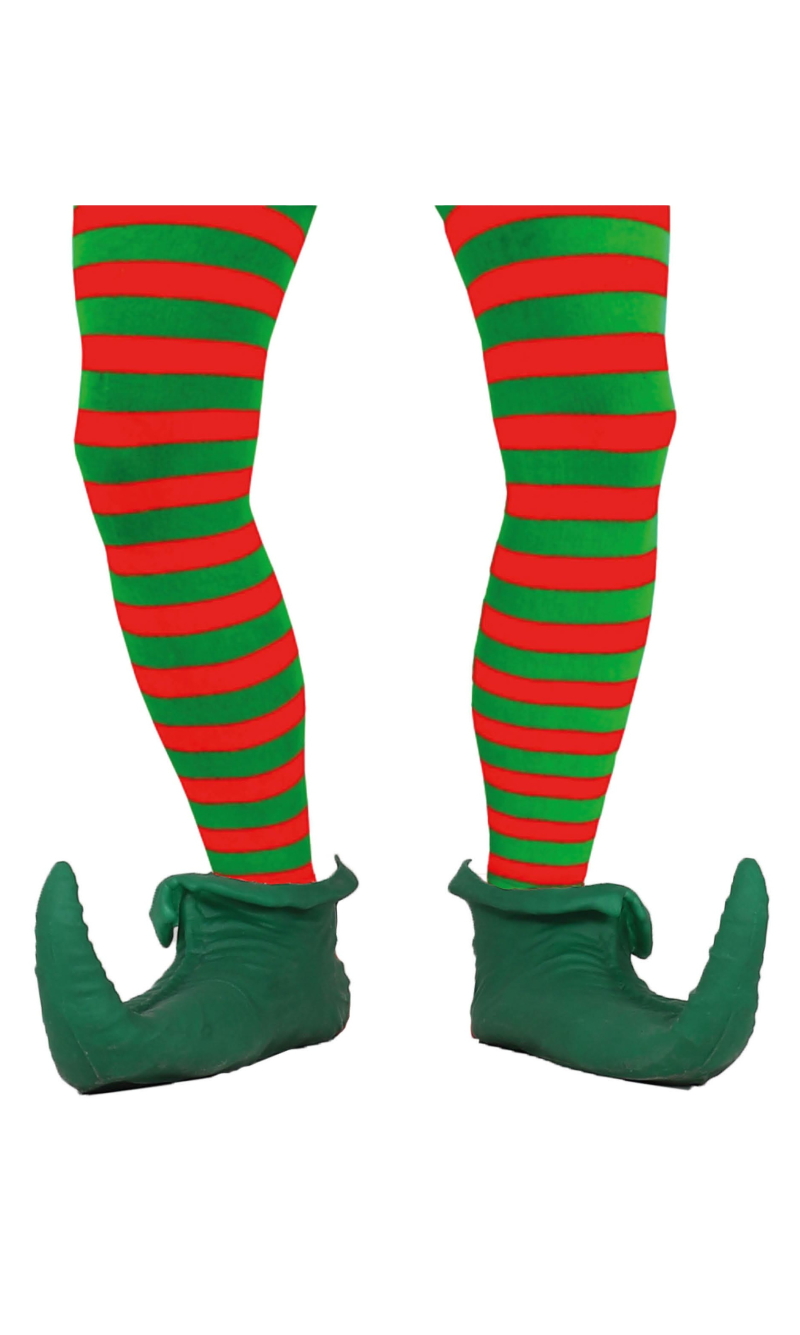 Christmas Red & Green Elf Striped Tights - Adult One Size