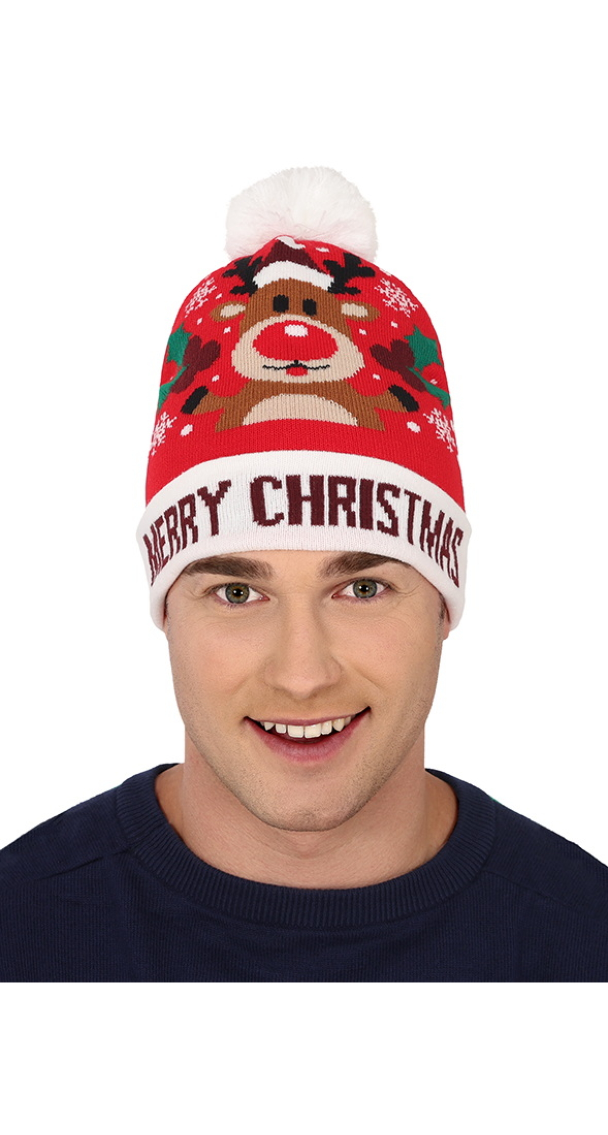 Christmas Reindeer Wool Effect Hat - Adult One Size