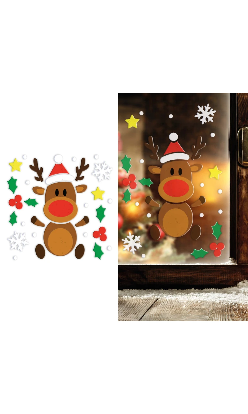 Christmas Reindeer Gel Window Decoration 20x25cm