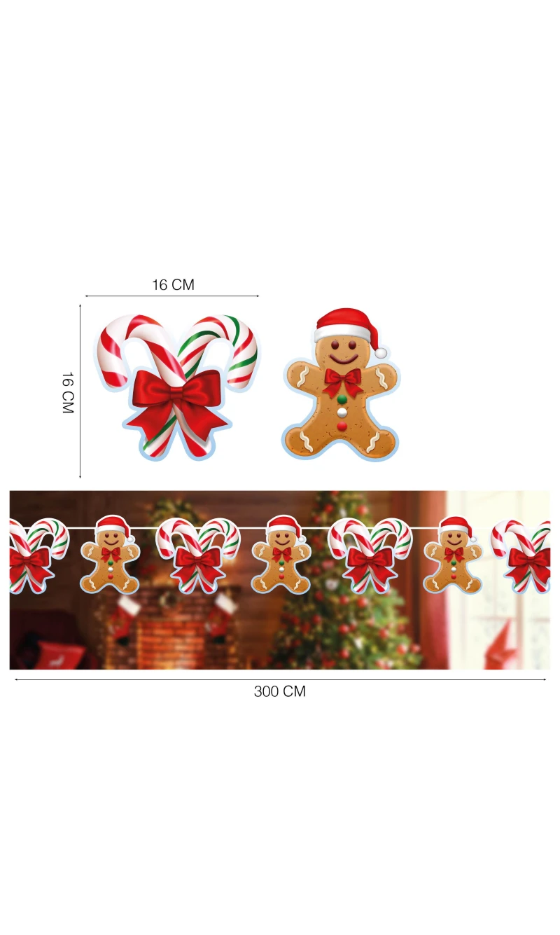 Christmas Gingerbread Man Garland Banner 300cm (16x16cm)