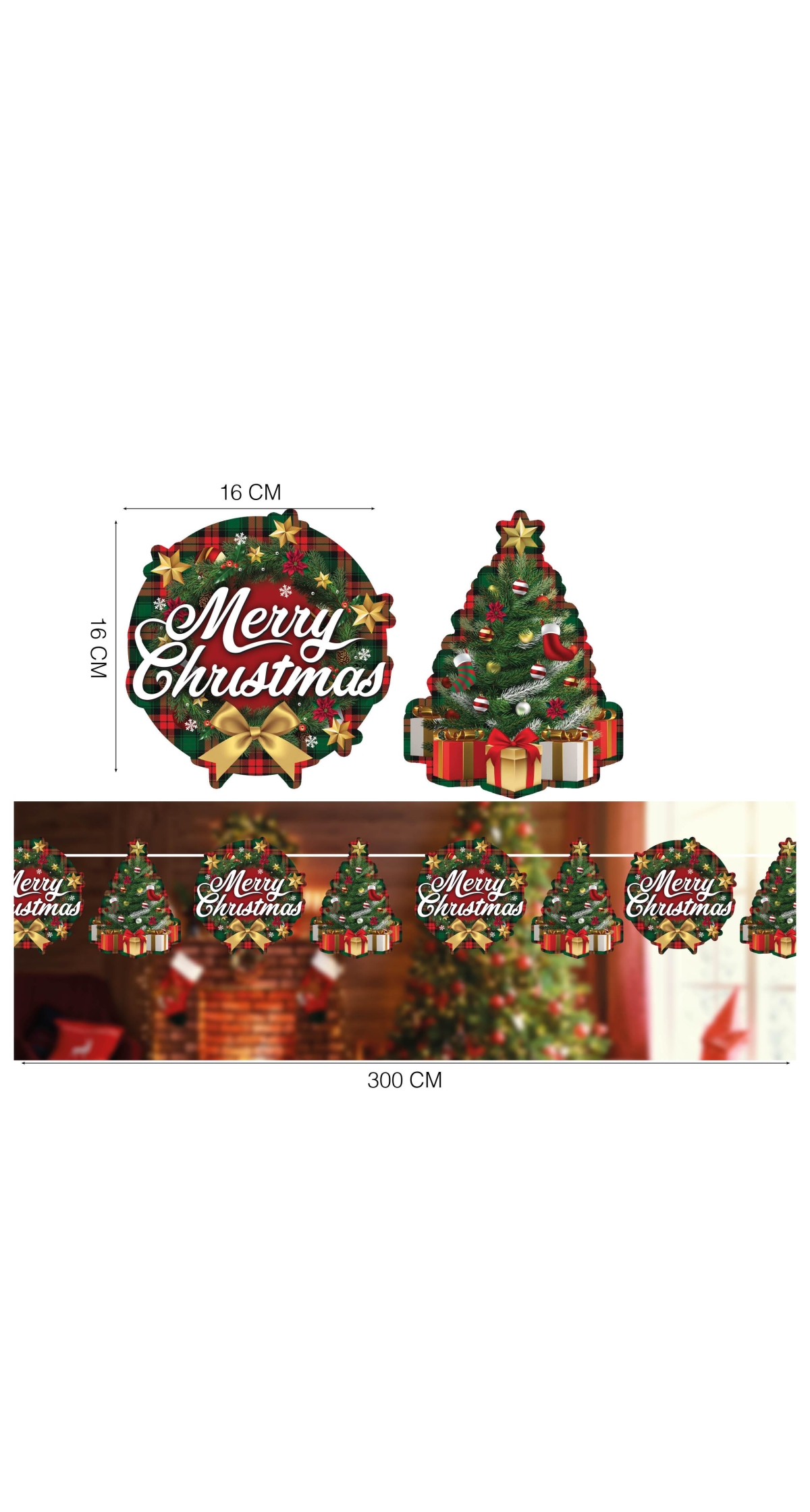 Christmas Merry Christmas Garland Banner 300cm (16x16cm)