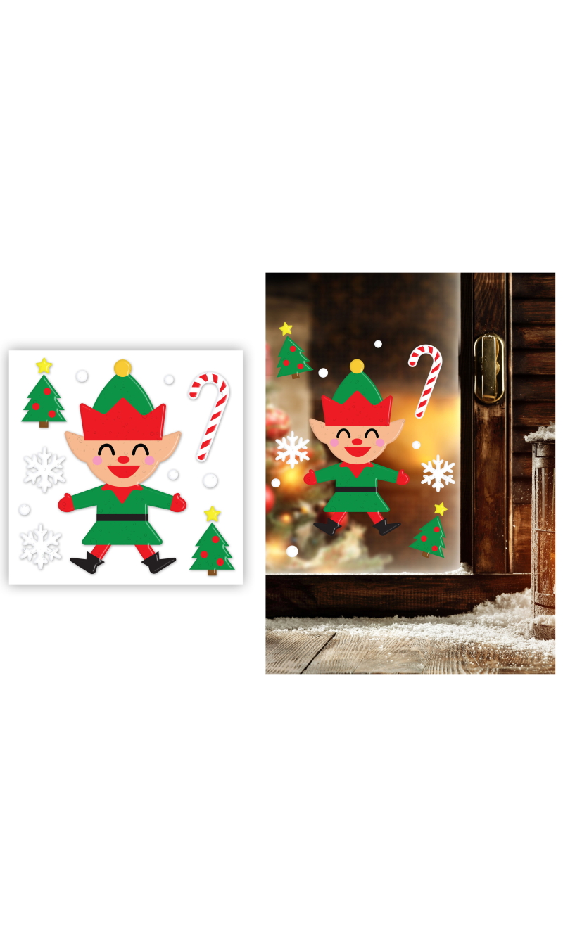 Christmas Elf Gel Window Decoration 20x25cm