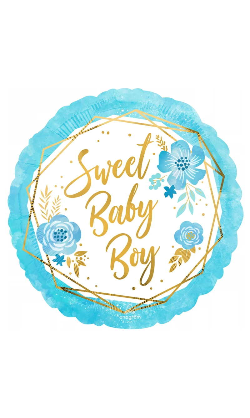 Baby Boy Floral Geo Standard Circle Foil Balloon 17" (42cm)