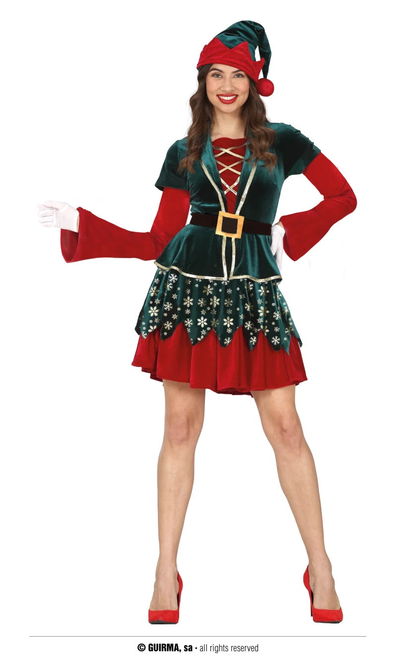 Classic Red / Green Female Elf – Adult Size Medium (38-40)