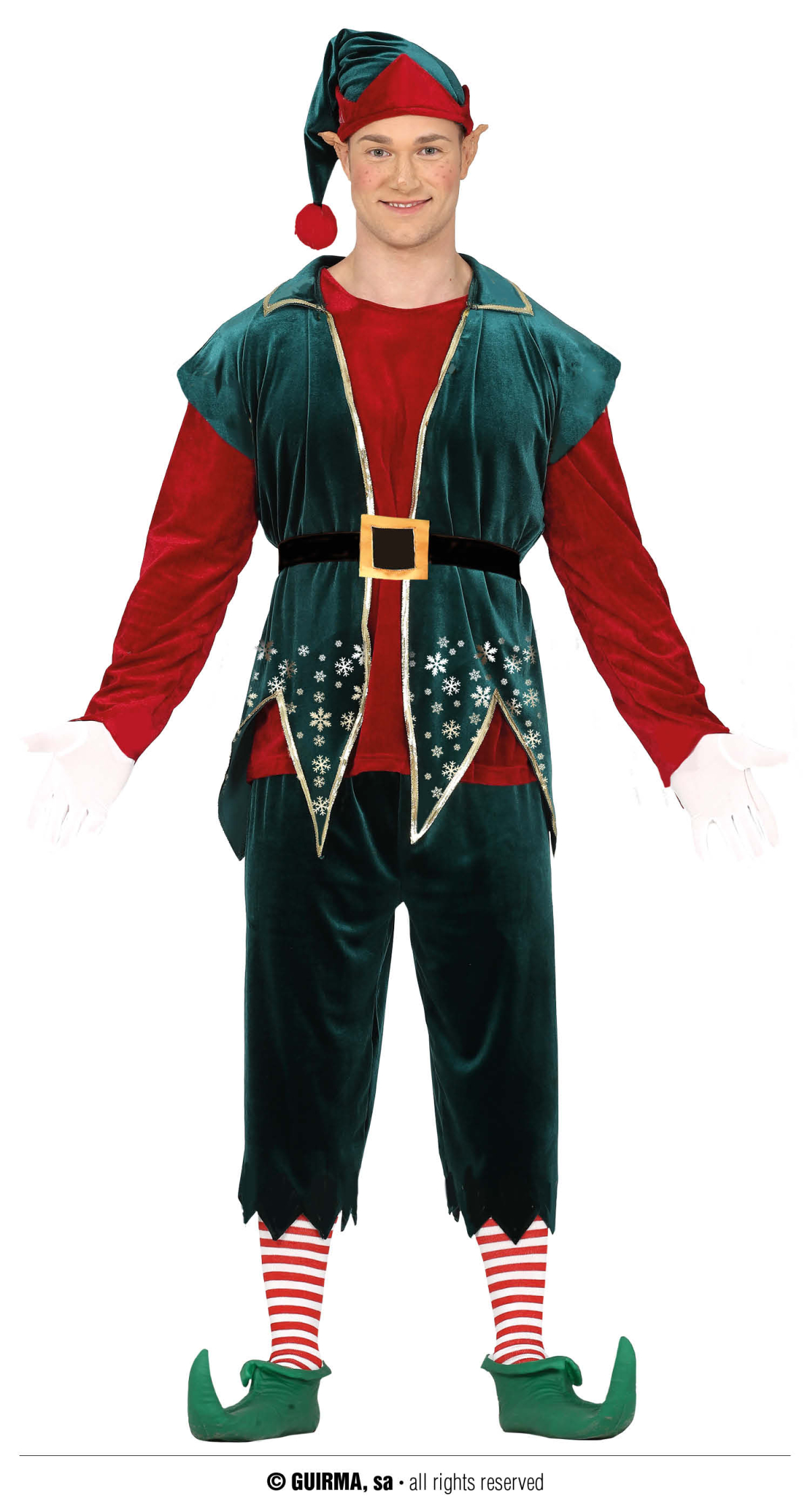 Classic Red / Green Male Elf – Adult Size Extra Large (54-56)