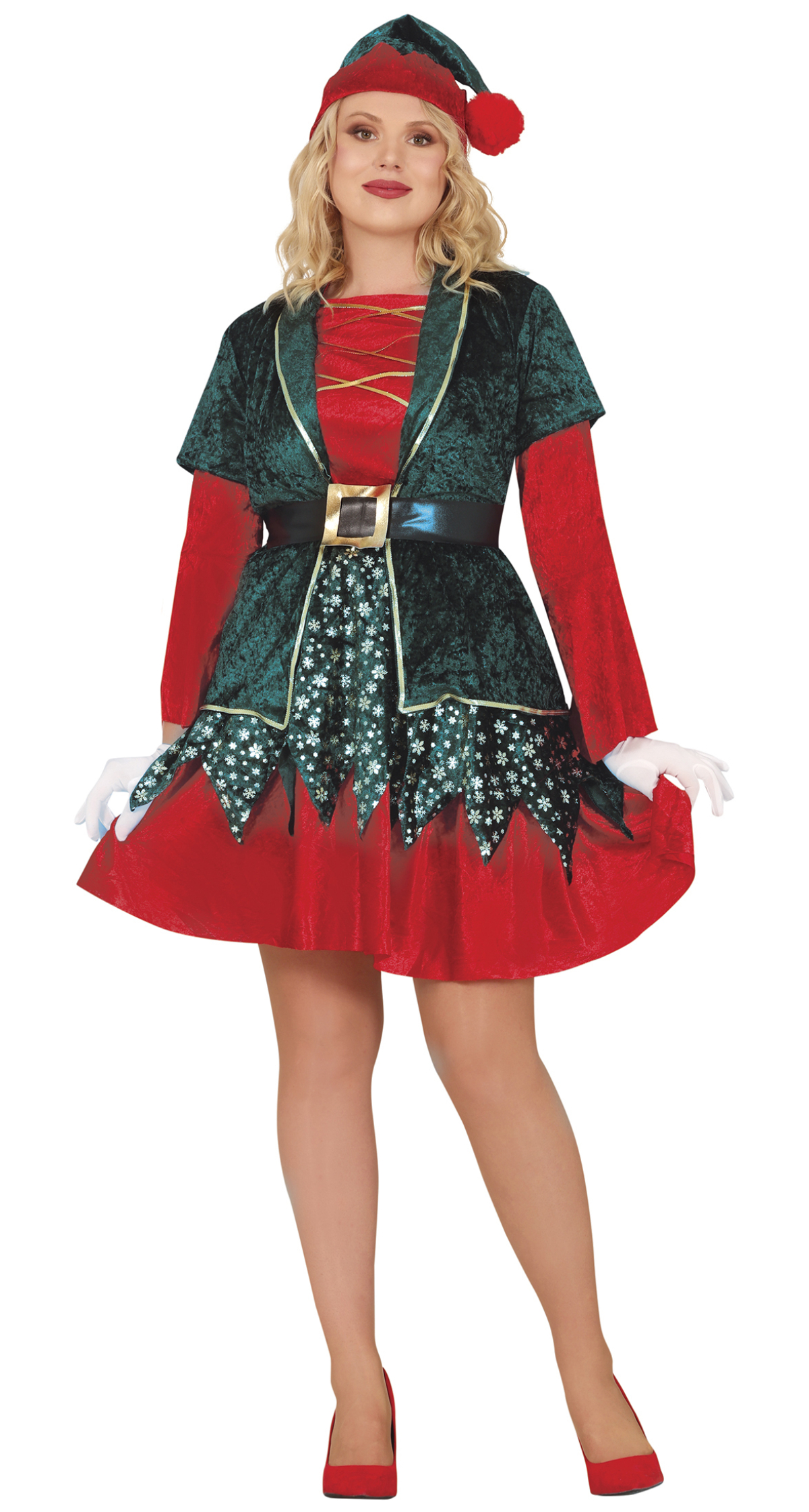 Classic Red / Green Female Elf – Adult Size Extra Large (44-46)