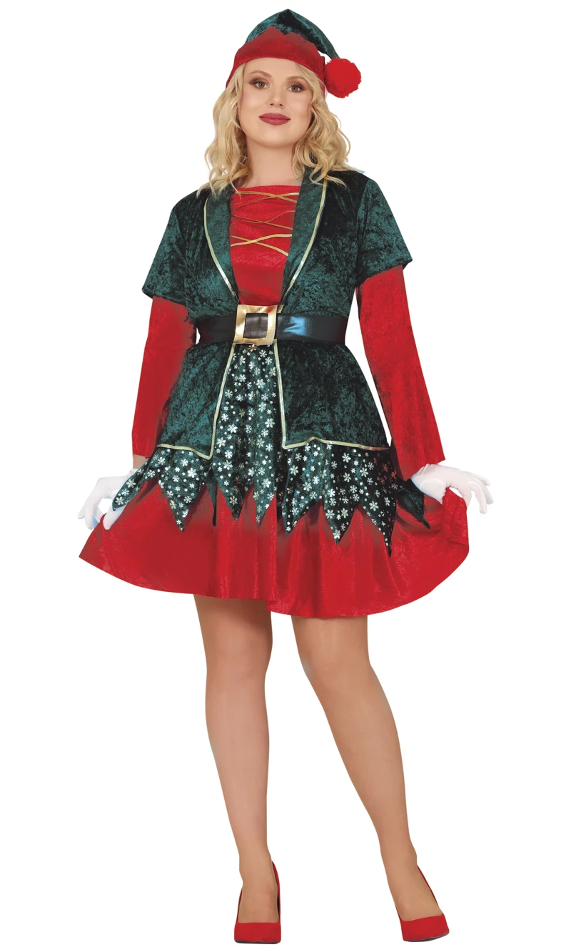 Classic Red / Green Female Elf – Adult Size Extra Large (44-46)
