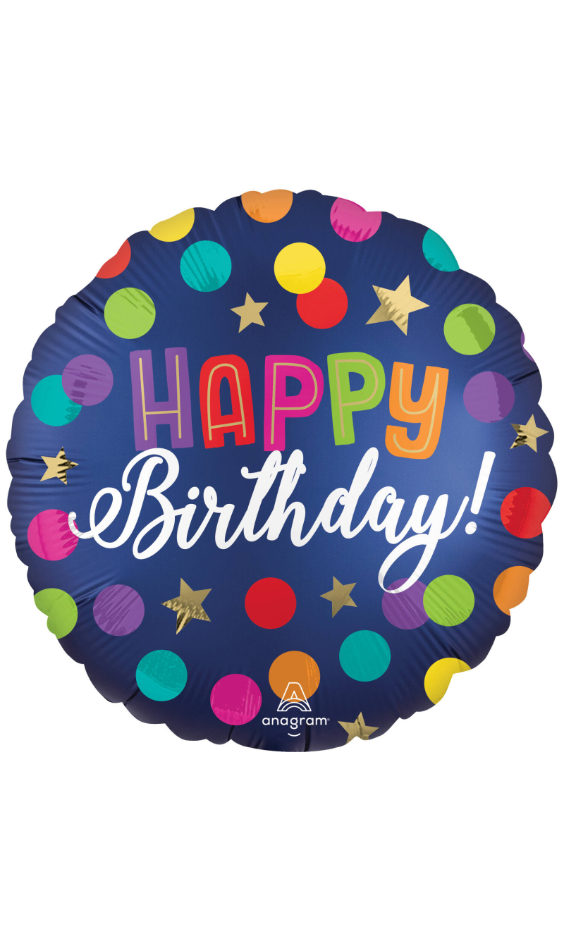 Satin Birthday Blue Confetti Standard Circle Foil Balloon 17" (42cm)