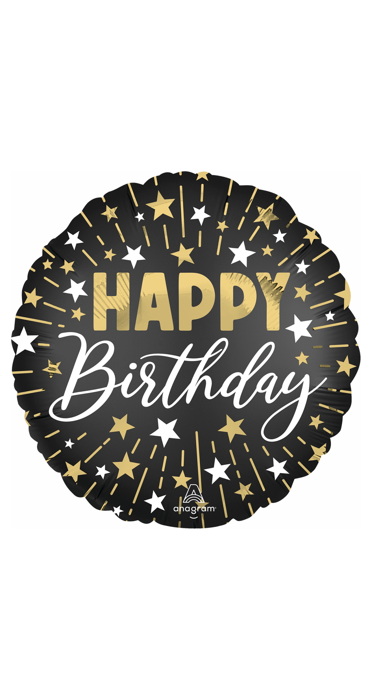 Satin Black Silver Gold Hbd Standard Circle Foil Balloon 17" (42cm)
