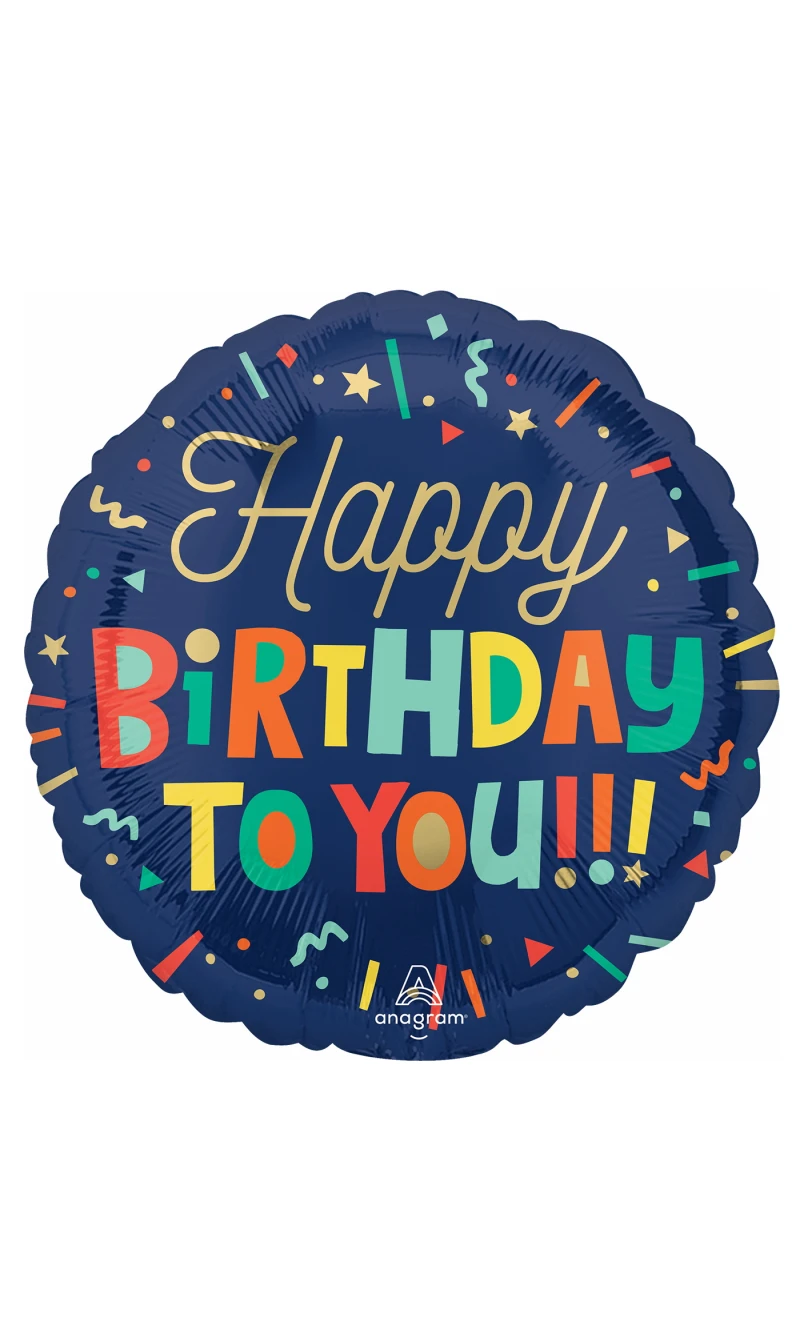 Bright Birthday Blocks Standard Circle Foil Balloon 17" (42cm)