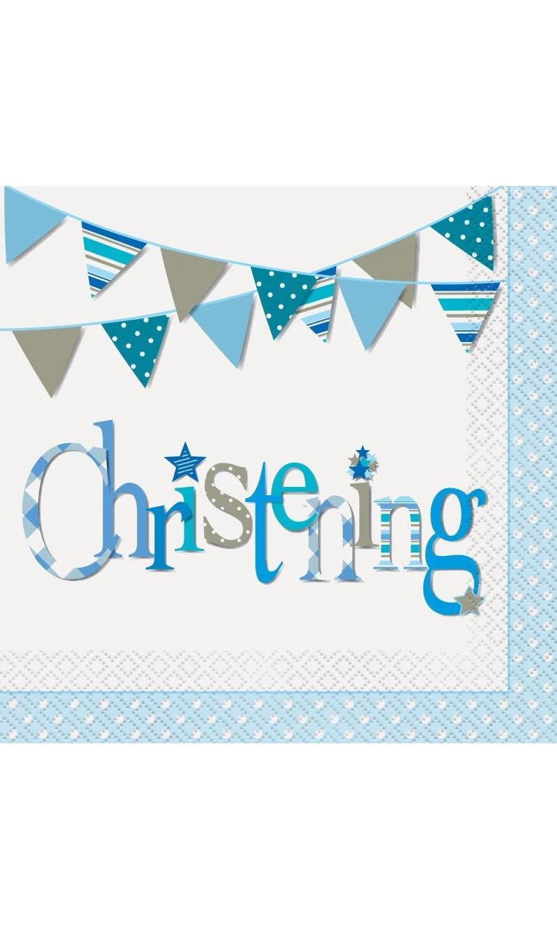Blue Bunting Christening Luncheon Napkins - 16pk