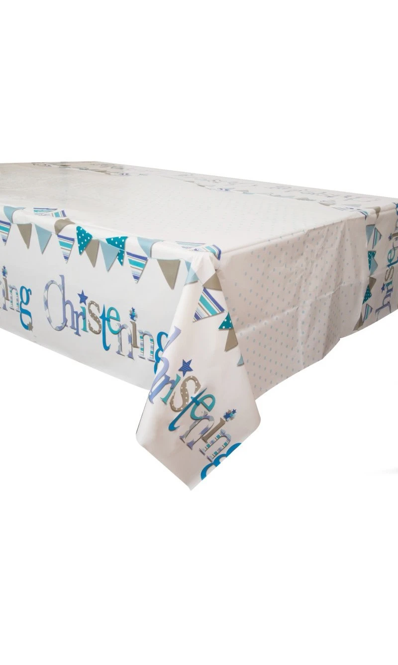 Blue Bunting Christening Plastic Table Cover - 54" x 84"