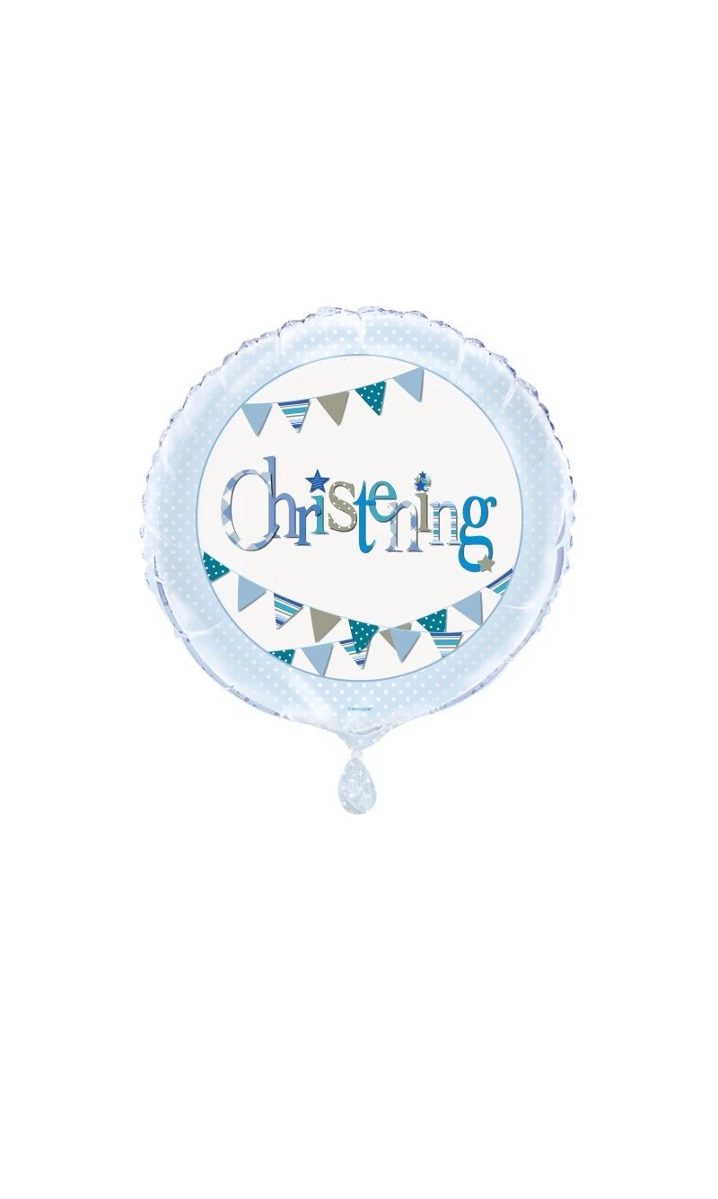 Blue Bunting Christening 18" Round Foil Balloon