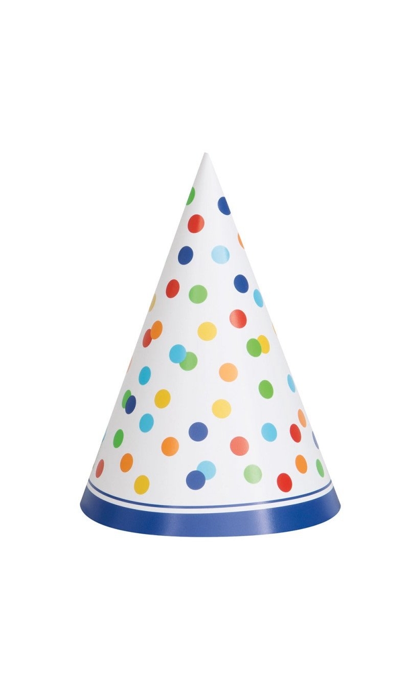 Rainbow Polka Dots Party Hats - 8pk