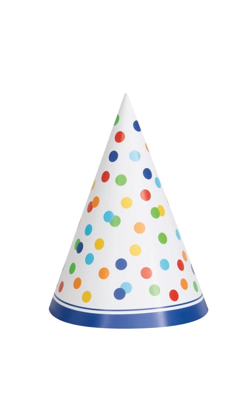 Rainbow Polka Dots Party Hats - 8pk