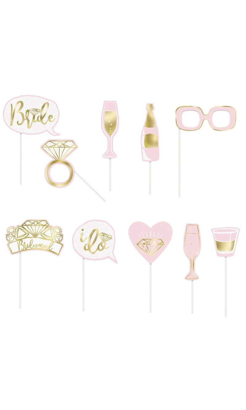 Hens Pink & Gold Bachelorette Party Photo Booth Props - 10pk