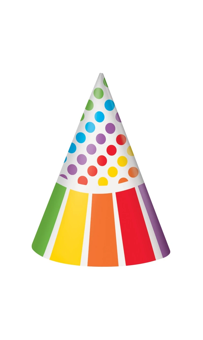 Rainbow Birthday Party Hats - 8pk