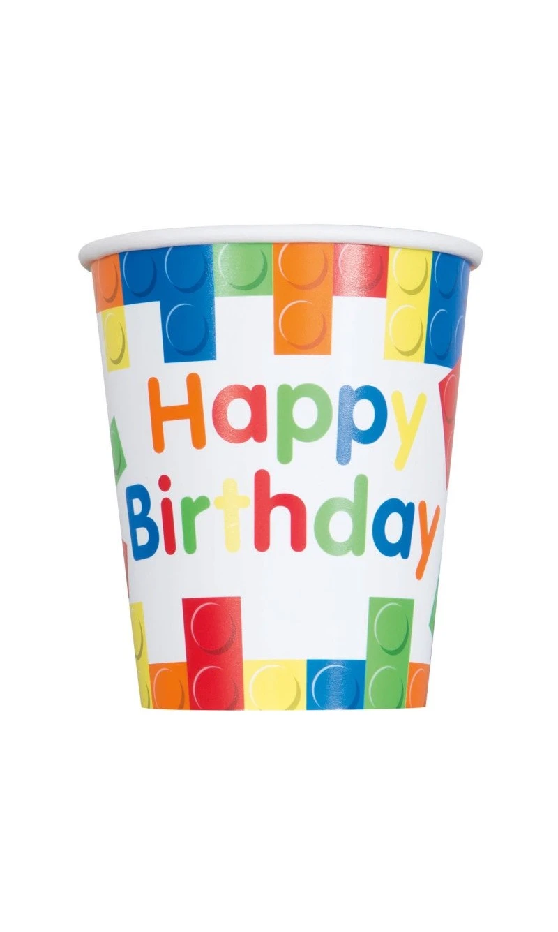 Building Blocks Birthday 266ml Party Paper Cups - 8pk