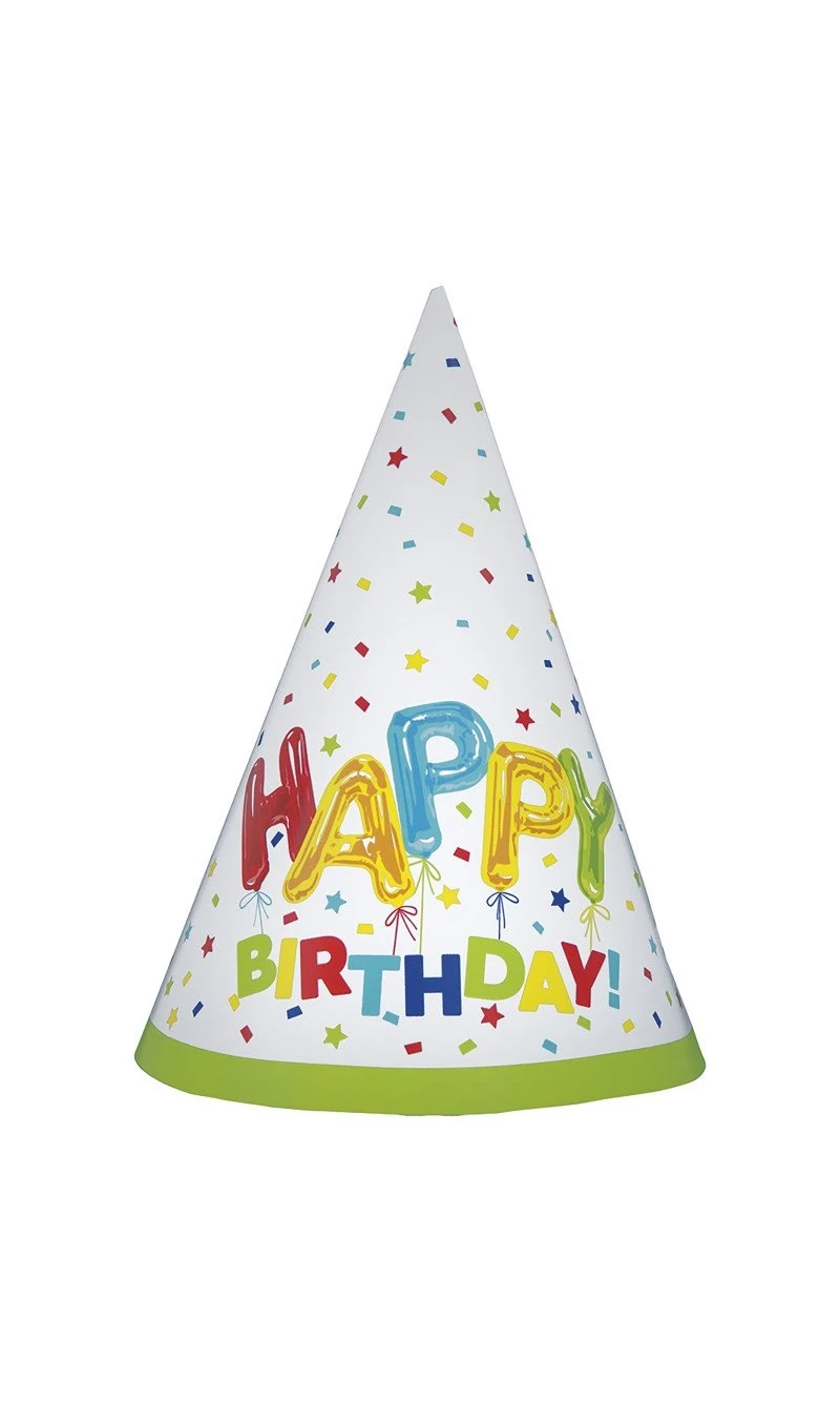 Happy Birthday Balloon Party Hats - 8pk