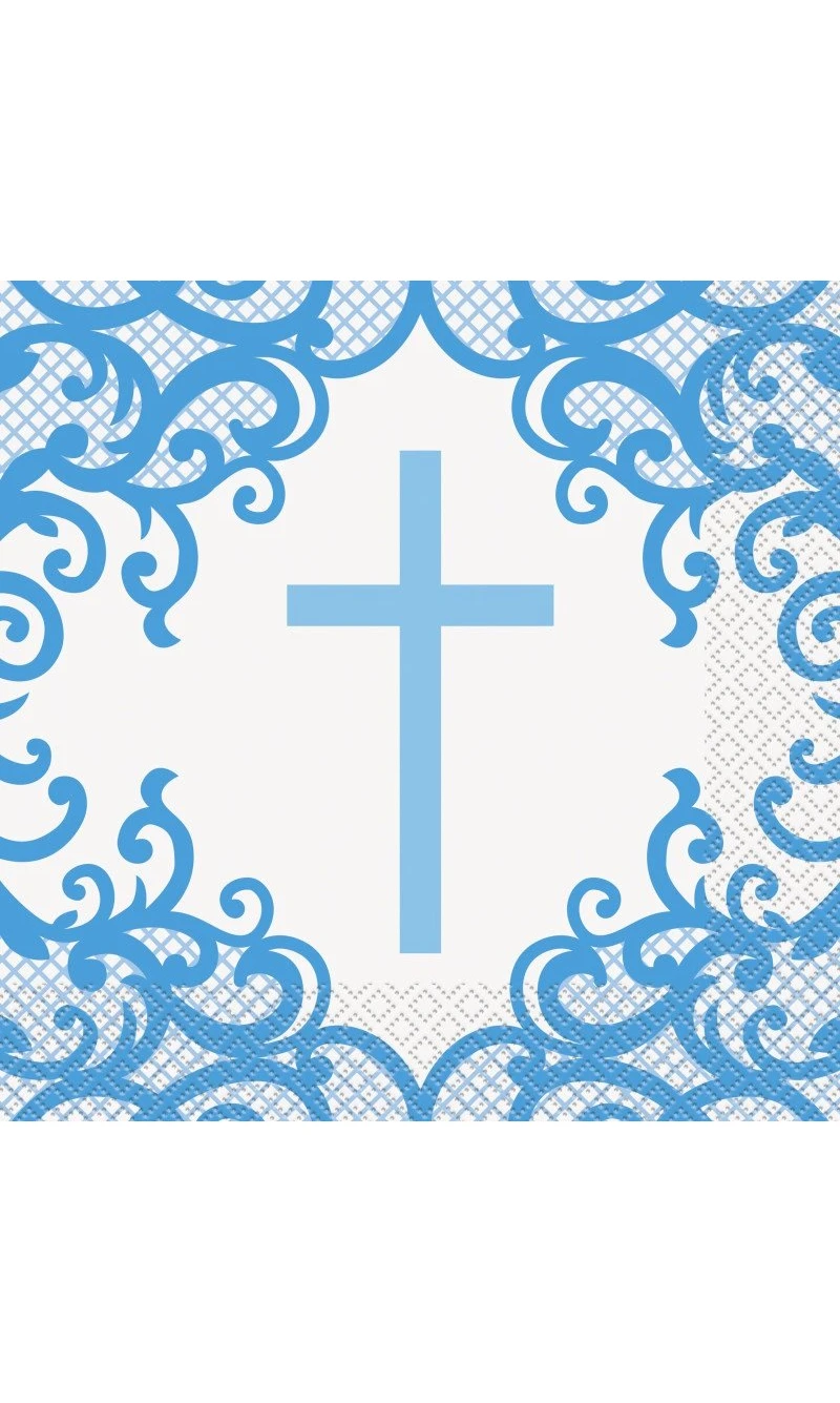 Fancy Blue Cross Luncheon Napkins - 16pk