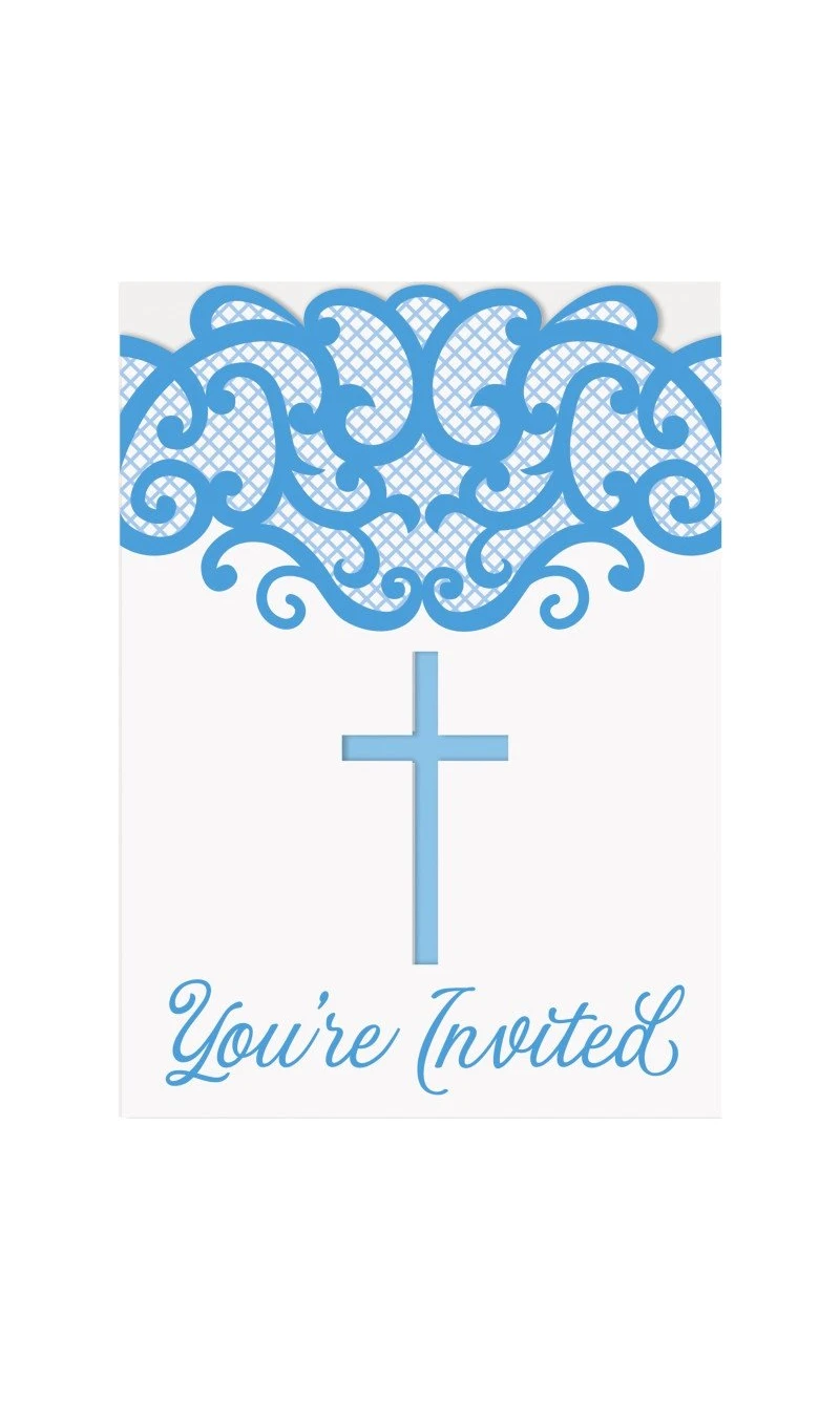Fancy Blue Cross Invitations - 8pk