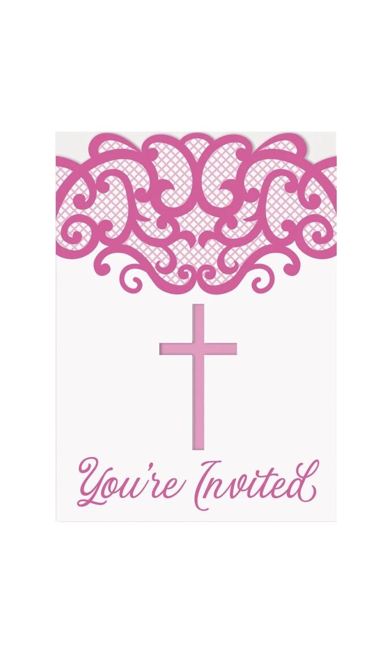 Fancy Pink Cross Invitations - 8pk