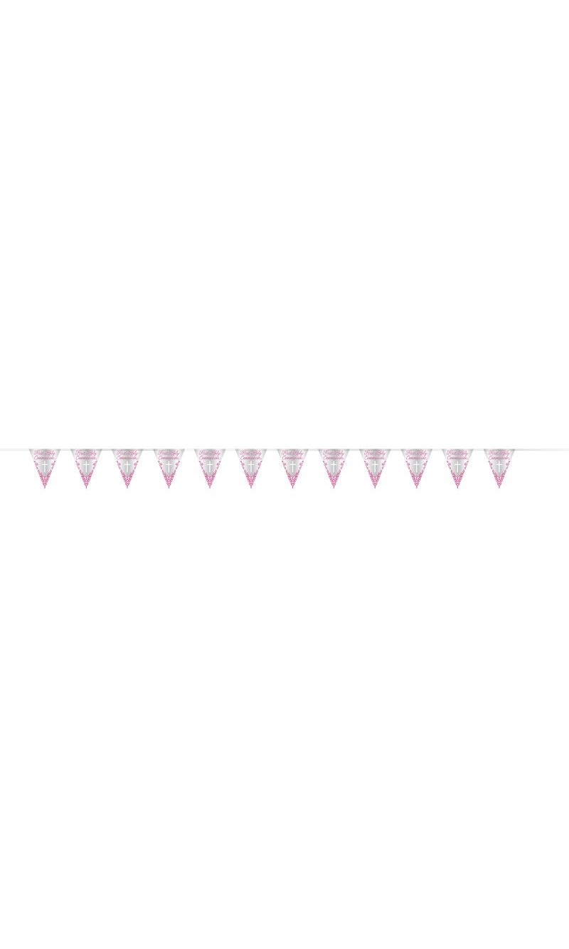 Fancy Pink Cross First Holy Communion Foil Flag Banner - 9ft