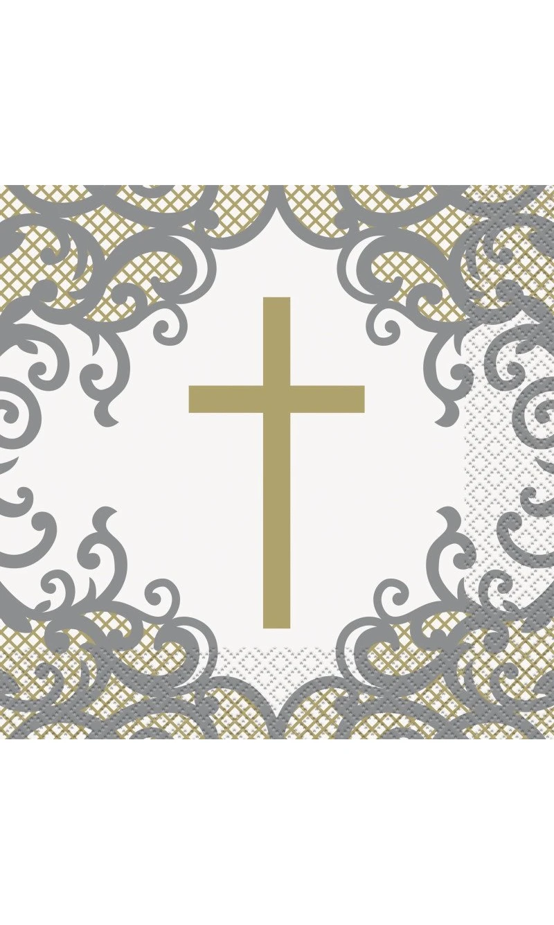 Fancy Gold Cross Napkins - 16pk