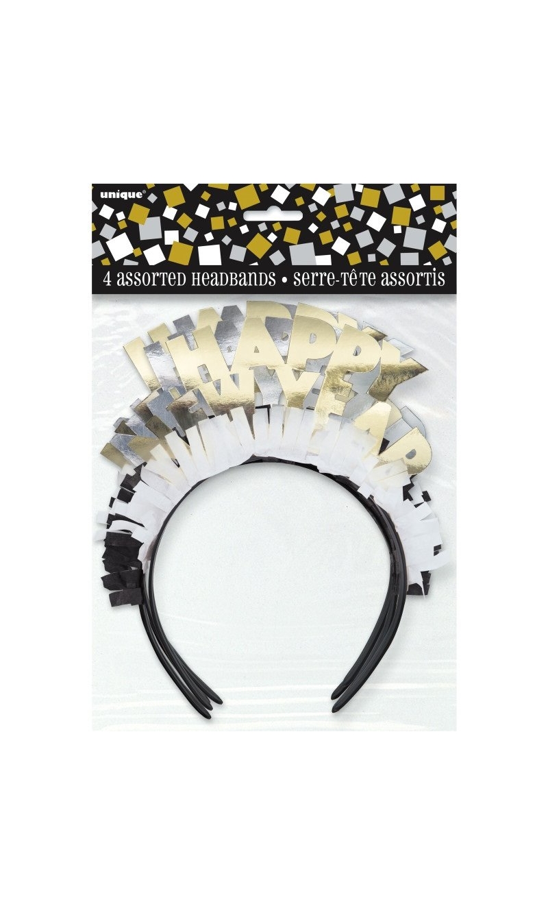 Happy New Year Gold & Silver Assorted Headbands - 4pk