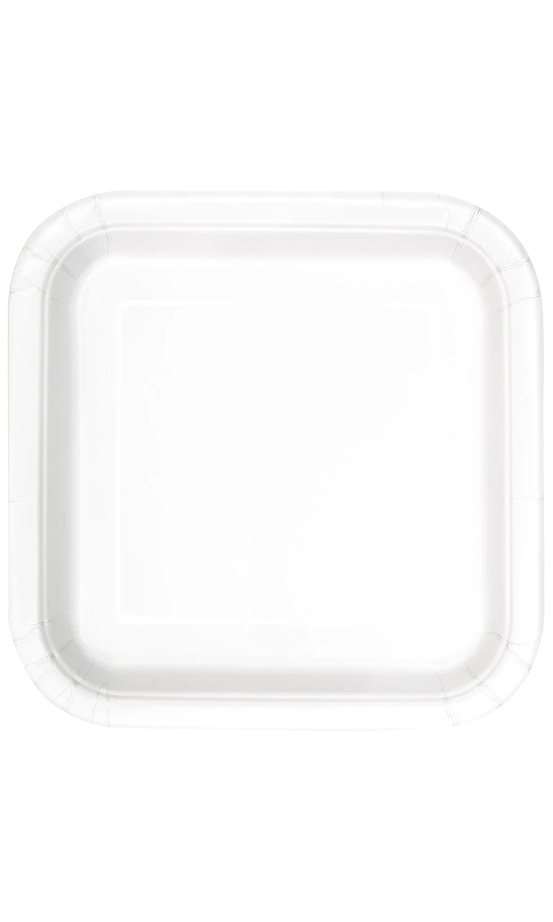White Solid Square 9 Inch Dinner Plates - 14pk