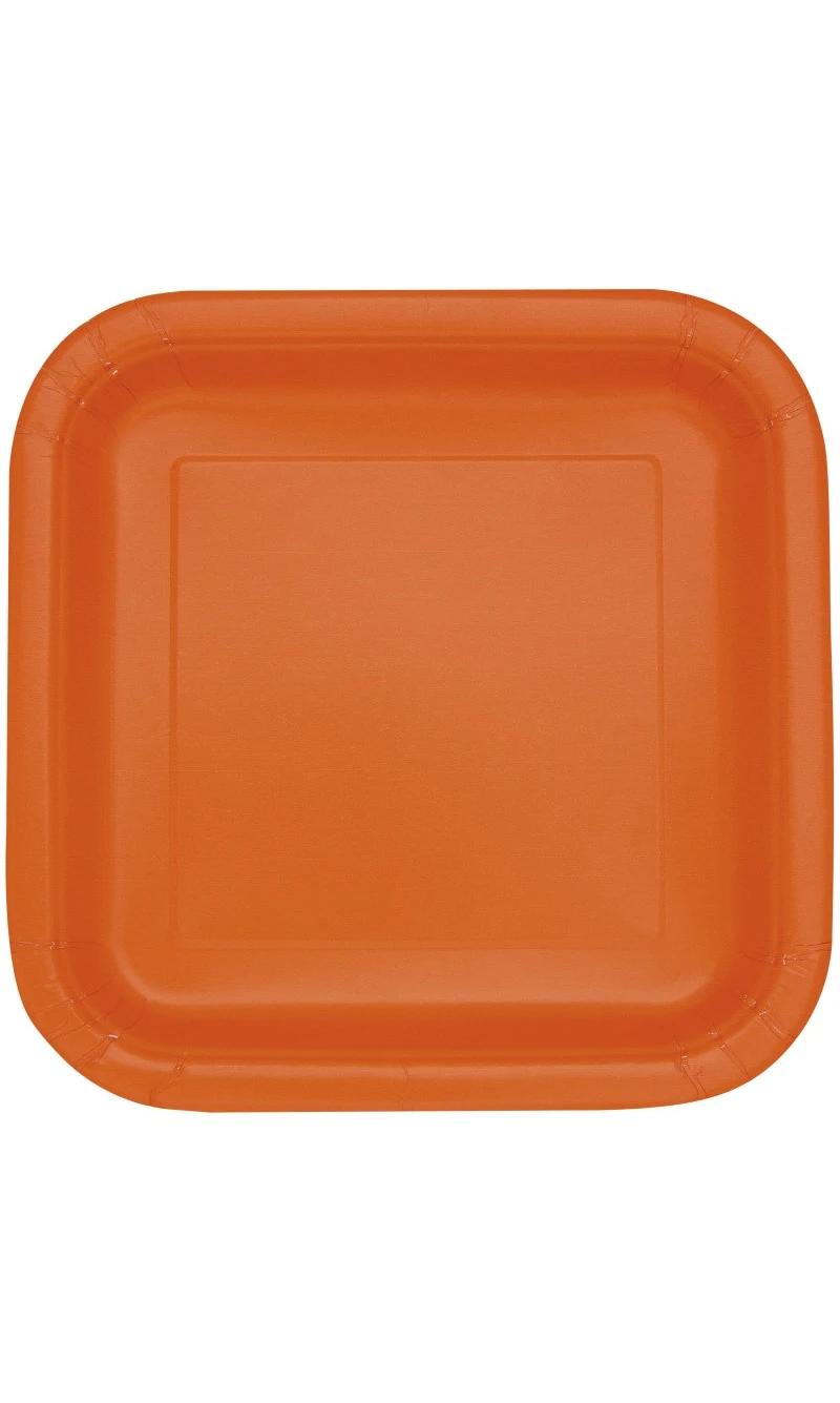 Pumpkin Orange Solid Square 9 Inch Dinner Plates - 14pk