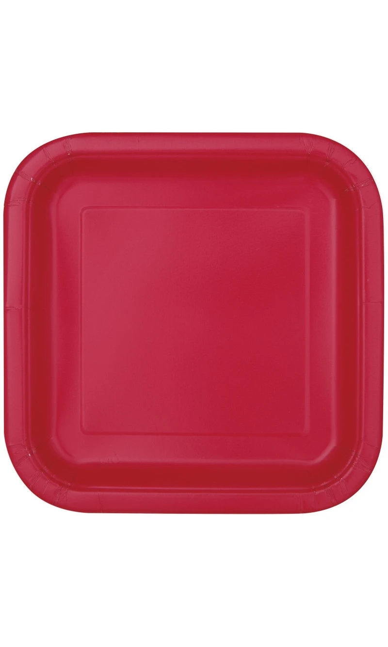 Ruby Red Solid Square 9 Inch Dinner Plates - 14pk