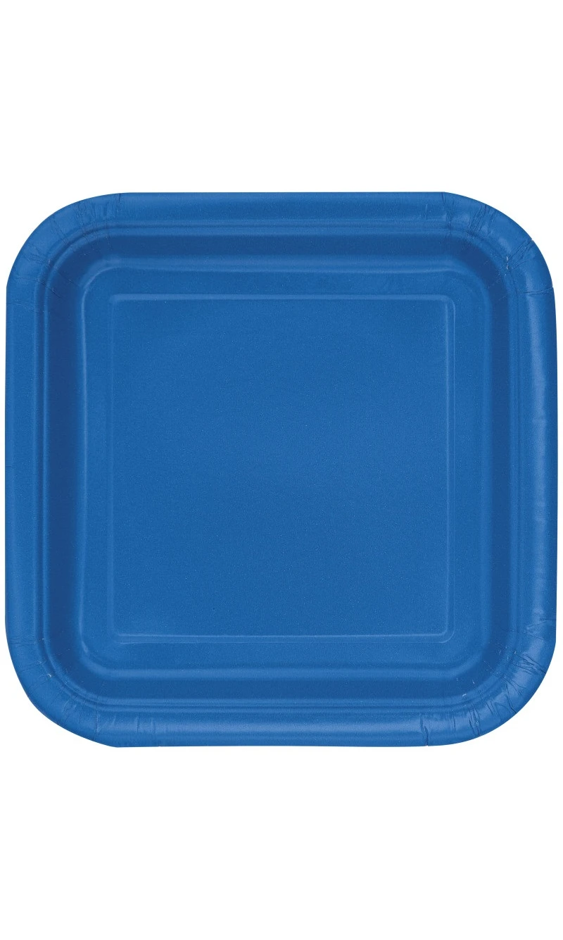 Royal Blue Solid Square 9 Inch Dinner Plates - 14pk