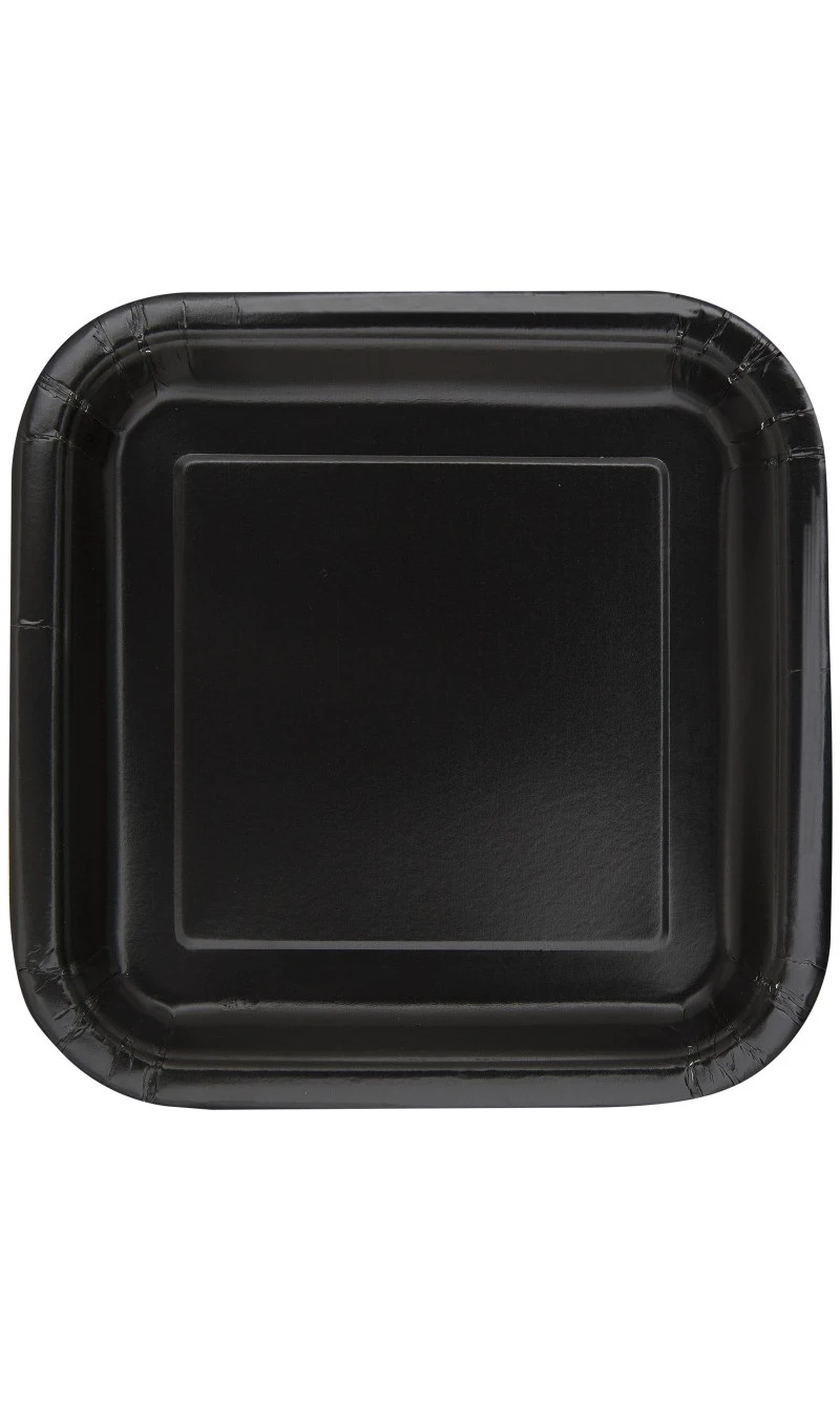 Black Solid Square 9 Inch Dinner Plates - 14pk
